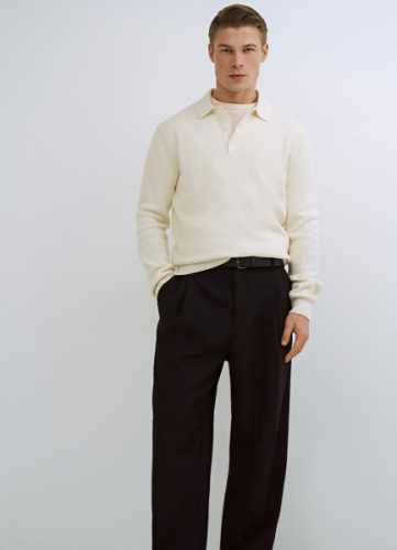 Текстурное вязаное поло, Белый