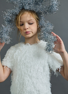 Фактурная блузка для девочек, Белый