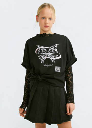 Джинсовая юбка в складку для девочек, Серый