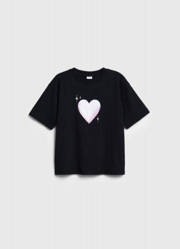 Футболка с принтом для девочек, Черный