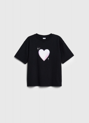 Футболка с принтом для девочек, Черный