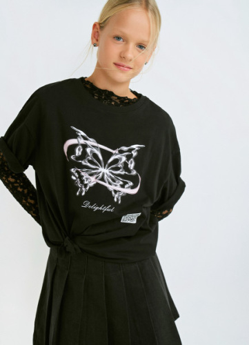 Футболка с AR-принтом для девочек, Черный