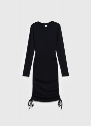 Платье в рубчик с завязками для девочек, Черный