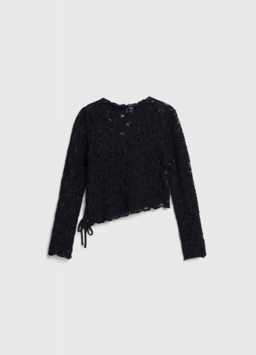 Кружевной лонгслив с завязками для девочек, Черный