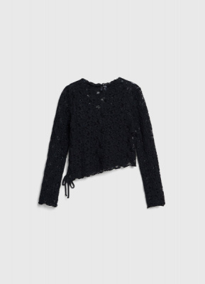 Кружевной лонгслив с завязками для девочек, Черный