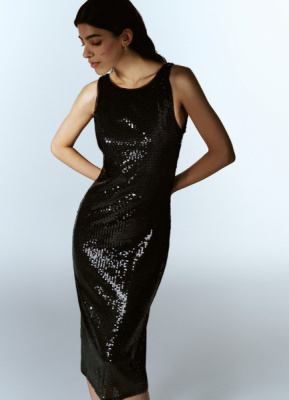 Платье миди с пайетками, Черный