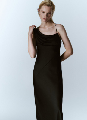 Платье миди с асимметричным вырезом, Черный