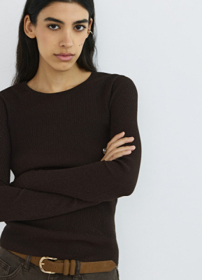 Приталенный джемпер с люрексом, Коричневый