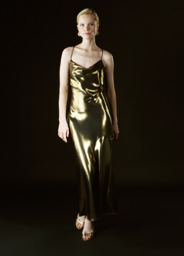 Платье из ткани с эффектом жидкого золота, Золотой