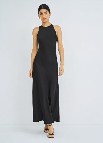 Сатиновое платье макси, Черный