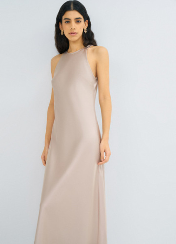 Сатиновое платье макси, Бежевый