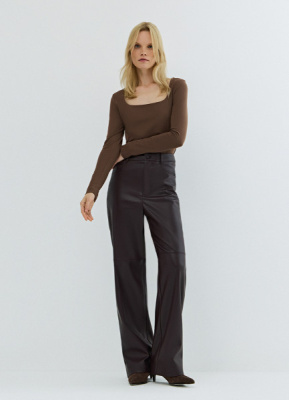 Лонгслив с квадратным вырезом, Коричневый