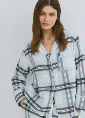 Пижамная рубашка в клетку из фланели, Серый