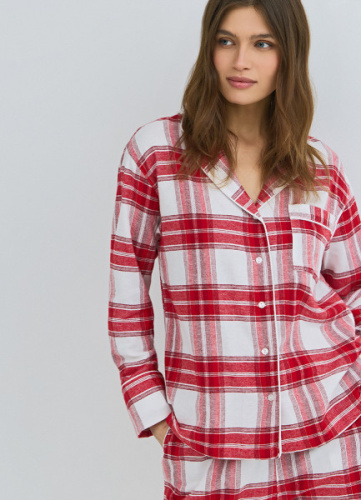 Пижамная рубашка в клетку из фланели, Красный