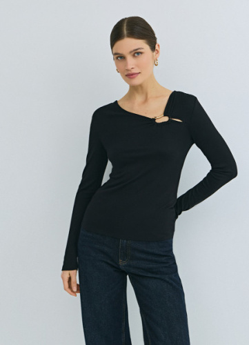 Лонгслив с асимметричным вырезом, Черный