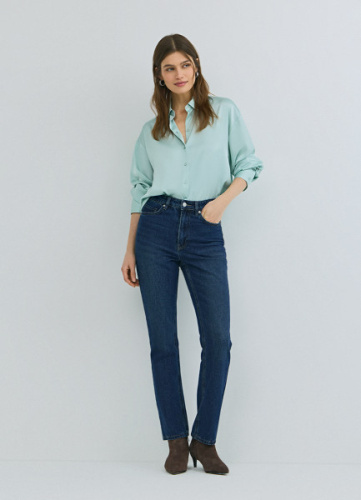 Прямые джинсы с высокой посадкой, Синий