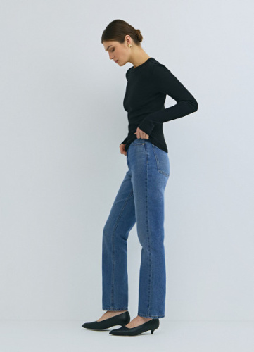 Прямые джинсы с высокой посадкой, Синий