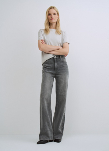 Широкие джинсы Wide leg с высокой посадкой, Серый