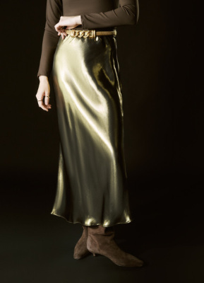 Юбка из ткани с эффектом жидкого золота, Золотой