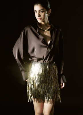 Мини-юбка с длинными пайетками, Золотой