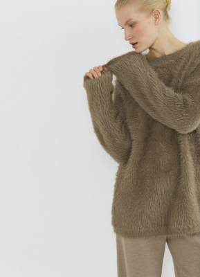 Джемпер из пушистой пряжи, Коричневый