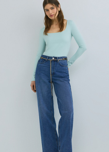 Широкие джинсы Wide leg с ремнём, Синий