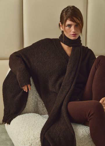 Кардиган оверсайз с шарфом, Коричневый