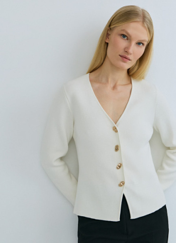 Кардиган на пуговицах с V-вырезом, Белый