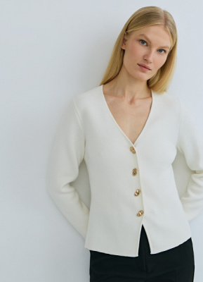 Кардиган на пуговицах с V-вырезом, Белый