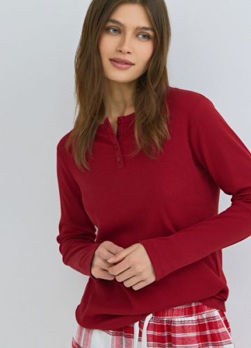 Пижамный лонгслив в рубчик, Красный