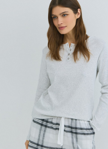 Пижамный лонгслив в рубчик, Серый