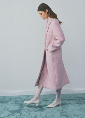 Длинное двубортное пальто из шерсти, Розовый