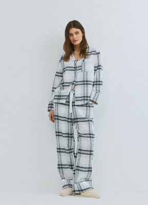 Пижамные брюки в клетку из фланели, Серый