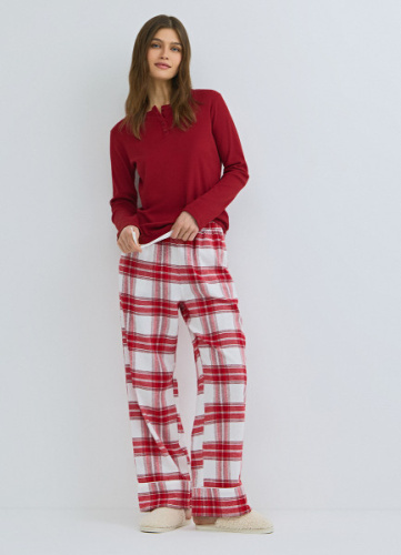 Пижамные брюки в клетку из фланели, Красный