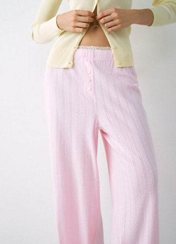 Пижамные брюки из ажурного трикотажа, Розовый