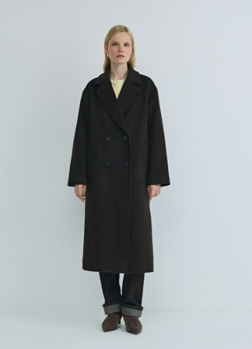 Длинное двубортное пальто из шерсти, Коричневый