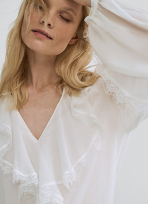 Блузка из шифона с рюшами, Белый