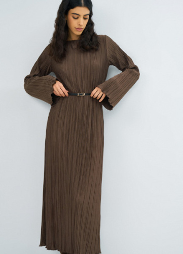 Трикотажное платье с ремнём, Коричневый