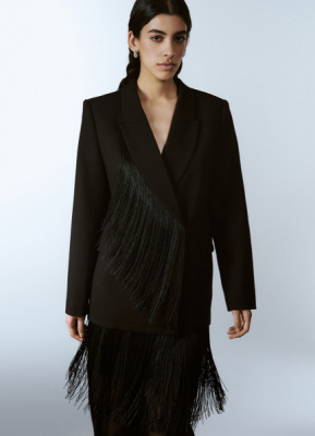 Двубортный жакет с отделкой из бахромы, Черный