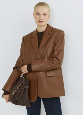 Однобортный жакет из искусственной кожи, Оранжевый