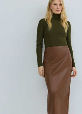 Прямая юбка миди из искусственной кожи, Оранжевый