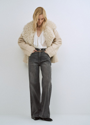 Дублёнка из искусственной замши и меха, Бежевый