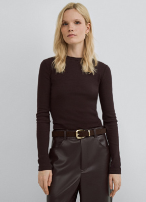 Лонгслив в рубчик, Коричневый