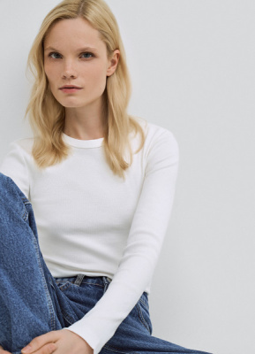 Лонгслив в рубчик, Белый