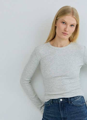 Лонгслив в рубчик, Серый