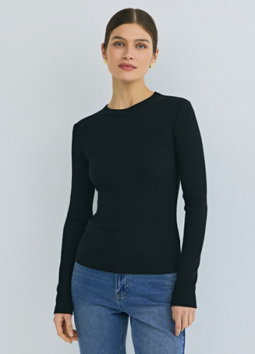 Лонгслив в рубчик, Черный