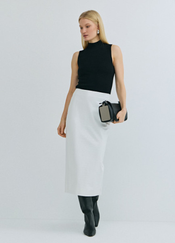 Прямая юбка миди из искусственной кожи, Белый