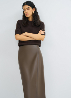 Юбка миди из искусственной кожи, Коричневый