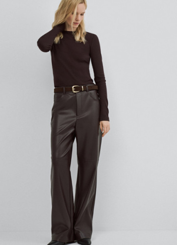 Прямые брюки из искусственной кожи, Коричневый