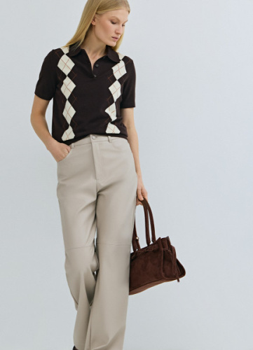 Прямые брюки из искусственной кожи, Бежевый